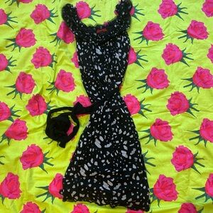 Vivienne Tam Women Size S Tie Nylon Printed Black Gray Ruffle Vintage 90s Dress